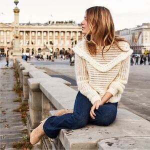Sezane Gaston Fringe mohair wool blend sweater sz S cream